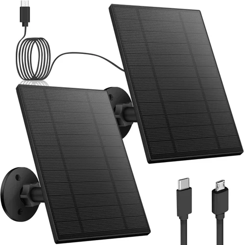 Vista 14 de Panel solar de 5 W para cámara de seguridad, panel solar con puerto micro USB y USB-C para cámara de batería recargable de 5 V CC al aire libre