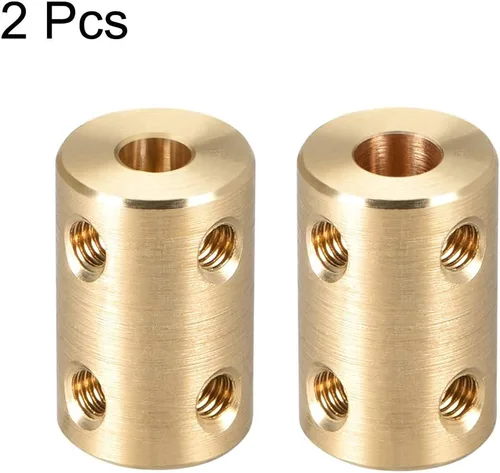 Vista 2 de uxcell Tornillo de acoplamiento rígido de 0.197 in a 0.236 in L22XD14 Cobre, conector de acoplador de eje, accesorios de motor, 2 piezas