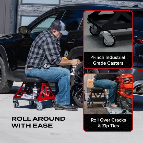 Vista 5 de Vyper Low Pro - Taburete de garaje con asiento extraíble para mecánicos, automoción, bricolaje, silla de taller con ruedas de capacidad de 400
