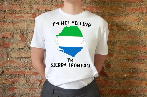Vista 6 de Funny Sierra Leone Pride T-Shirt, I'm Not Yelling I'm Sierra Leonean Shirt, Gift Idea for Sierra Leonean Men and Women Featuring the Country Map and