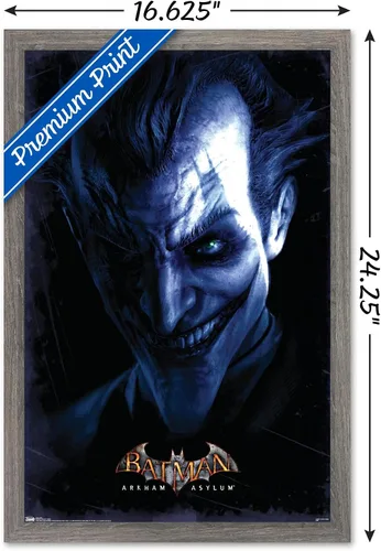Vista 3 de Trends International DC Comics VIdeo Game - Póster de pared de Arkham Asylum - Joker, 14.725 x 22.375 pulgadas, versión enmarcada de madera