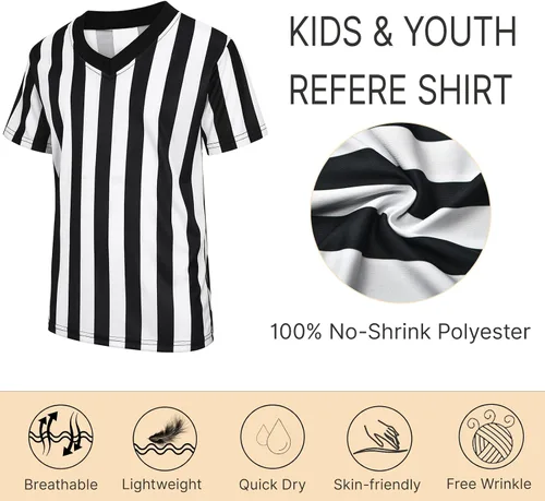 Vista 3 de Thapower Camiseta de árbitro para niños, jóvenes, rayas blancas y negras, camiseta de árbitro Kids Youth Black and White Stripe Boy Girls Toddler