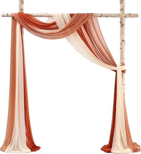 Vista 18 de Floroom Tela drapeada de arco de boda, 2 paneles de 19 pies, cortinas de tela de gasa blanca, decoración de ceremonia de boda, recepción