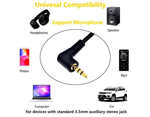 Vista 2 de Cable de audio de 0.138 in de ángulo dual de 90 grados estéreo de 0.138 in Cable de auriculares de 4 polos TRRS macho a macho cable auxiliar de 3.28