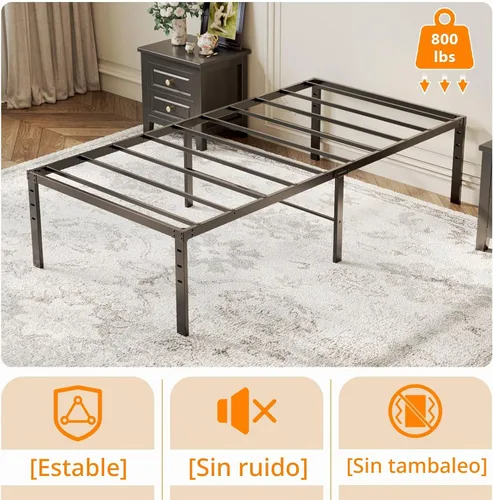 Vista 4 de VINGLI Marco de cama individual de 16 pulgadas, plataforma de metal resistente, no necesita somier, soporte de listones de acero resistente, fácil