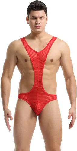 Vista 3 de MLeotardo de seda de hielo para hombre, ropa interior, espalda hueca hacia fuera lucha, sin mangas