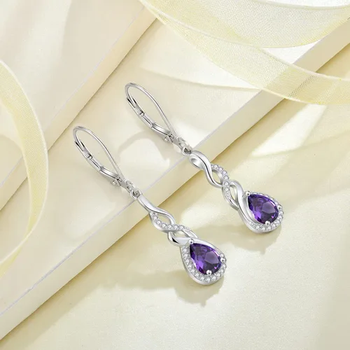 Vista 5 de Aretes colgantes de infinito para mujer, plata de ley 925, aretes de lágrima con cierre de palanca, joyería de piedra natal, regalos para mujeres