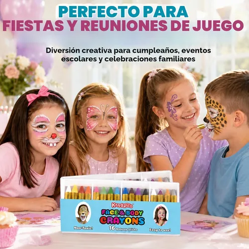 Vista 9 de Kangaroo 32 Washable Face Painting Kit for Kids, 16 Colors (2 Each)