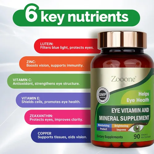 Vista 4 de zooone Luteína y Zeaxantina Vitaminas para los Ojos, Suplemento de Vitaminas y Minerales para los Ojos con Vitamina C, E, Zinc, Cobre, Apoyo