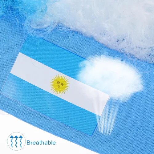 Vista 8 de Peluca con diadema para fanáticos de fútbol, recuerdos de fiesta de fútbol con bandera argentina, tocado de pelo falso interesante