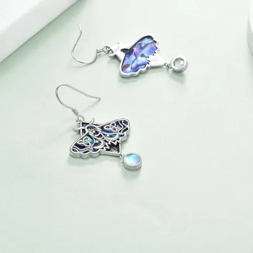 Vista 3 de TIGER RIDER Luna MothDragonflyBeetleHummingbirdRose Flower Dangle Earrings Sterling Silver Moonstone Earrings Gifts Witch Jewelry for Women Mother