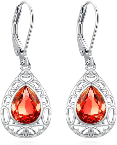 Vista 244 de Aretes colgantes de plata de ley con diseño de árbol de la vida, flor, abeja, animales, gato, colibrí, piedra lunar, turquesa, aretes con cierre