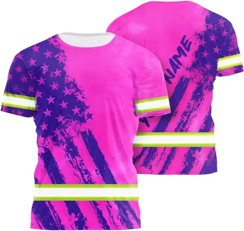 Vista 23 de Camisa de alta visibilidad con bandera de Estados Unidos de color para hombres y mujeres, con nombre personalizado, camisa de seguridad reflectante