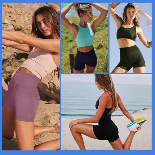 Vista 5 de GAYHAY Pantalones cortos de entrenamiento para mujer, con levantamiento de glúteos, sin costuras, cintura alta, para gimnasio, atletismo, ciclismo