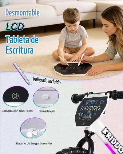 Vista 2 de KRIDDO Bicicleta de equilibrio para niños de 2 años con tableta de Led blanco