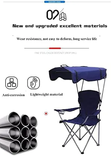 Vista 4 de Folding Camp Chair With Canopy, Portable Aluminum Beach Outdoor Fishing With Sun Shade And Carrying Bag, Garden Chair For Beach, Pool