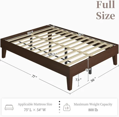 Vista 2 de Yaheetech Estructura de Cama Completa de Madera Sólida Natural con Plataforma con Soporte de Listones de Madera, Espacio de 12 Pulgadas Debajo