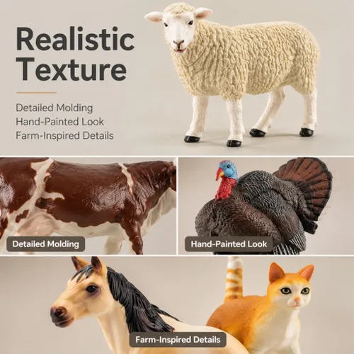 Vista 2 de EOIVSH - Juguetes de animales de granja para niños de 3 a 7 años, figura de juguete de plástico con vaca, caballo, pato, gato y perro