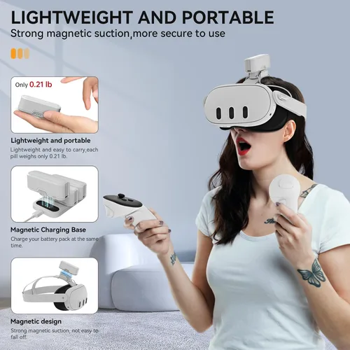 Vista 2 de HiBloks Battery Pack for OculusMeta Quest 3 with 5000mAh 18W PD Fast Charge to Charge Your VR and Extend Gaming Time, for Meta Quest 32Pro
