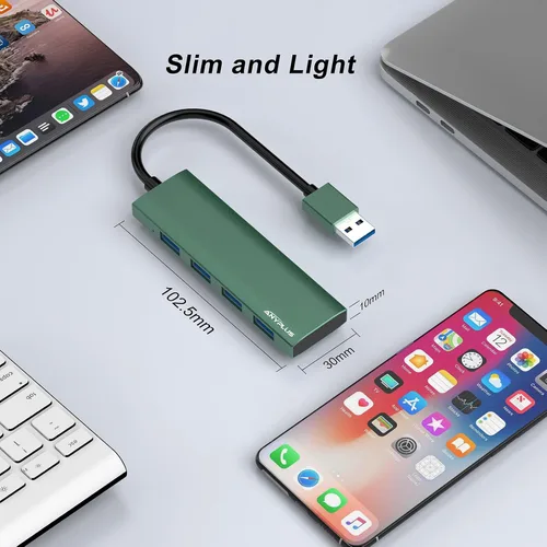 Vista 7 de Concentrador USB, Concentrador USB 3.0 de Aleación de Aluminio Ultra Delgado Divisor USB, Extensor USB Portátil de 4 Puertos, Concentrador USB