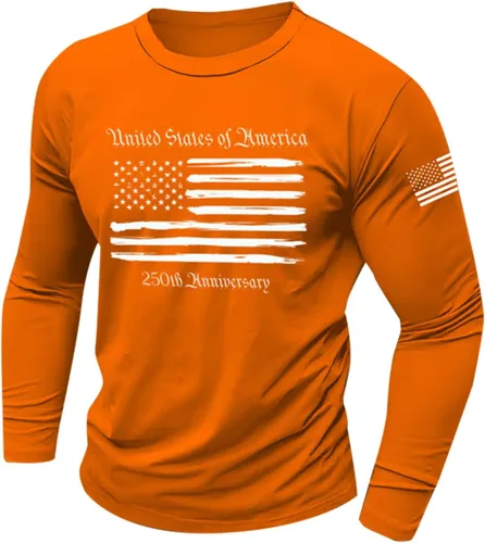 Vista 4 de GOKKILRW 250th Anniversary - Camiseta de manga larga para hombre, cuello redondo, elástica, vintage, ajuste muscular, camiseta deportiva
