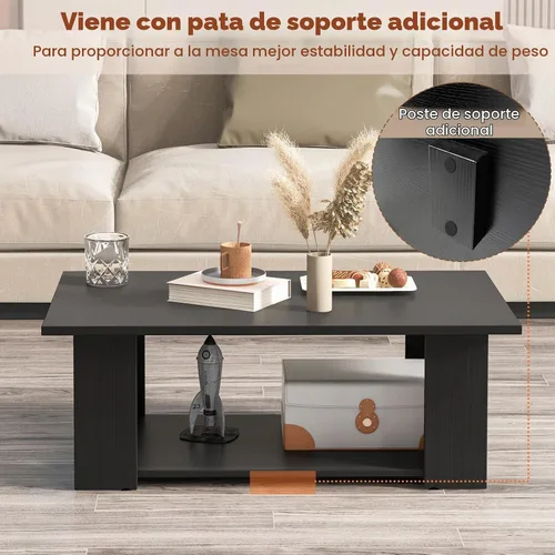 Vista 4 de Giantex Mesa central rectangular de madera, mesa de té moderna grande de 41 pulgadas y 2 niveles con compartimento abierto, fácil montaje, mesa