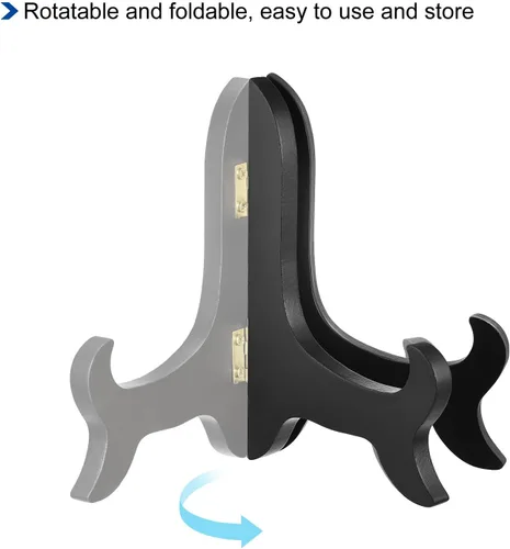 Vista 4 de uxcell Soporte de placa de caballete de 5", soporte de exhibición plegable de madera negro para marco de imagen decorativo