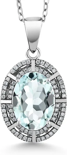 Vista 17 de Gem Stone King Collar con halo de dos filas de 5 a 10 quilates con piedra natal ovalada de 0.55 x 0.39 pulgadas en plata de ley 925 Collar