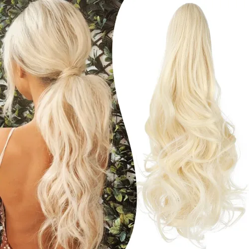 Vista 23 de Extensión de cola de caballo con clip de garra, de 18 pulgadas, extensiones de cabello ondulado largo para mujer, extensiones de cola de caballo