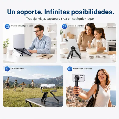 Vista 5 de Soporte portátil para portátil, 3 en 1 magnético plegable ajustable, para E05S-Negro