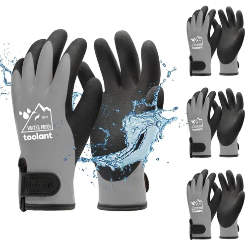 Vista 18 de Guantes impermeables para hombres y mujeres, guantes para congelador con agarre, doble recubrimiento de nitrilo para repelente extremo al aceite