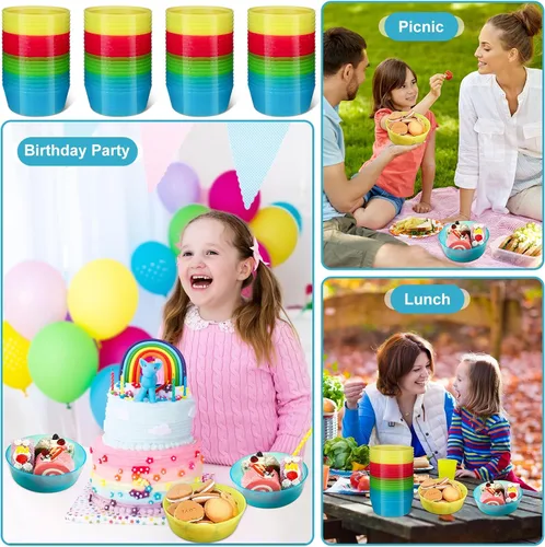Vista 4 de Dandat 96 cuencos de plástico para niños de 14 onzas de colores brillantes, cuencos pequeños de cereales aptos para lavavajillas, microondas