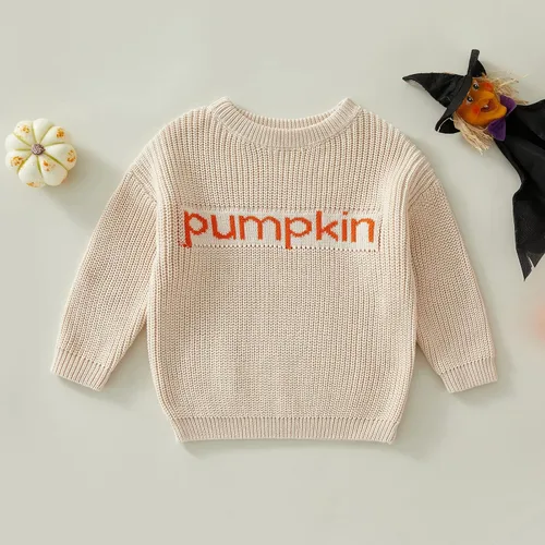 Vista 2 de Suéter de Halloween para bebé niña y niño, ropa de bebé con letras de calabaza y cuello redondo, sudadera sin botones para otoño e invierno