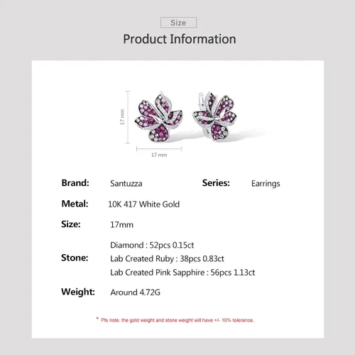 Vista 4 de Santuzza Aretes colgantes de oro macizo de 10 quilates con flores de diamante para mujer, Gema Metal
