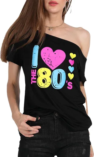 Vista 37 de MAGICMK - Camiseta casual para mujer, con estampado de labios y hombro descubierto, talla extragrande
