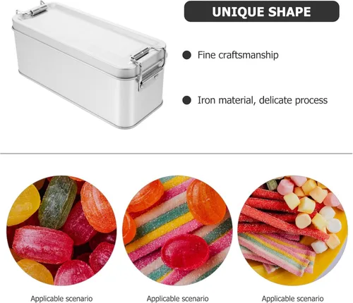 Vista 6 de Healeved Latas vacías de metal, caja de lata rectangular con tapa, tarro para galletas, café, té, dulces, galletas, golosinas, regalos, tarjetas