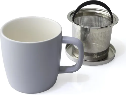 Vista 5 de FORLIFE Taza de preparación con acabado satinado de rocío con infusor de cesta y tapa de acero inoxidable, 11 onzas (niebla de lavanda)