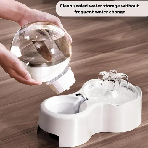 Vista 4 de Dispensador de agua y alimentos para gatos, alimentador automático 2 en 1, fuente de agua, juego de cuencos de comida de 78 oz/2.3 L, dispensador
