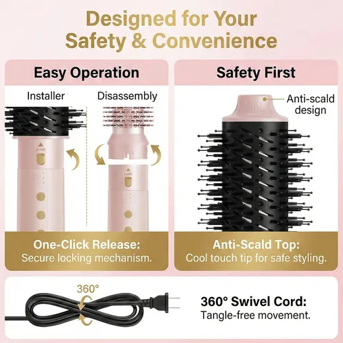 Vista 7 de Cepillos de cabello de aire caliente 6 en 1 y cepillo de soplado - Cepillo secador de pelo de 110,000 RPM - Cepillo secador de cabello - Secado