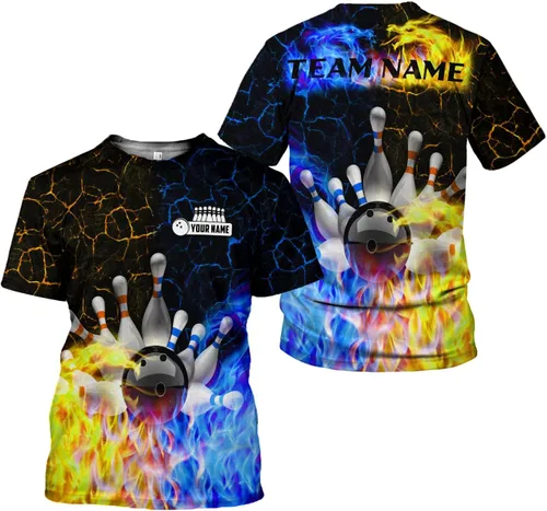 Vista 4 de Camisa de bolos personalizada, camisas con nombre personalizado, regalo para mujeres y hombres, mujeres, equipo de polo 3D, unisex, camiseta