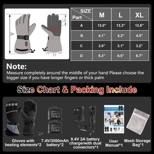 Vista 7 de Guantes con calefacción recargables para hombres y mujeres, forros de guantes de calentamiento rápido de 7.4V, calentadores de manos para artritis