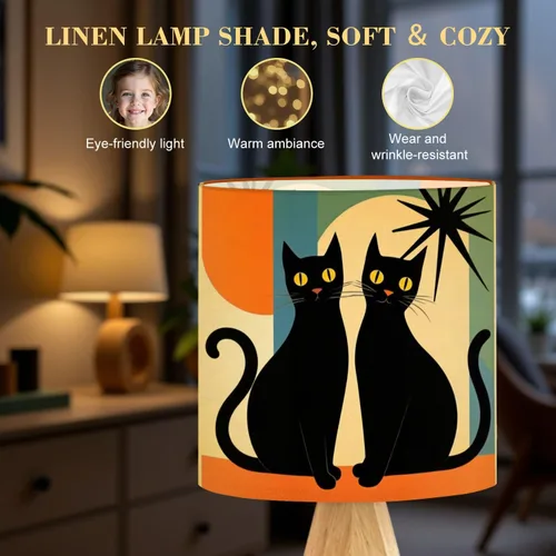 Vista 5 de Tripod Table Lamp Mid Century Modern Black Cat Retro Atomic Halloween Bedside Lamps Small Lamp Nightstand Lamp with Linen Lampshade Table Lamps for