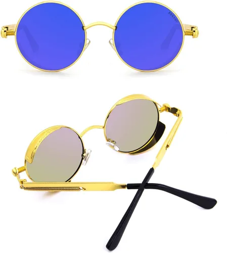 Vista 3 de RONSOU - Lentes de sol polarizados estilo steampunk redondas y vintage, con protección UV400, con marco