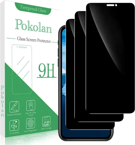 Vista 13 de Pokolan Paquete de 3 protectores de pantalla de privacidad para iPhone 11 Pro, iPhone X, iPhone XS (5.8 pulgadas), vidrio templado antiespía Negro