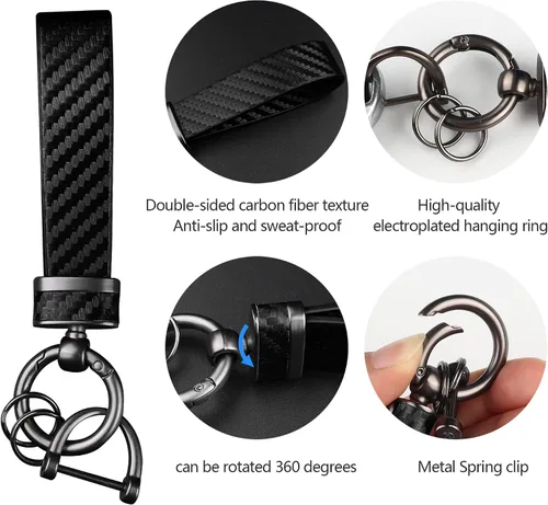 Vista 4 de Turcee Llavero de fibra de carbono para automóvil accesorios interiores llaveros de cuero para automóvil accesorios de automóvil llavero y anillo