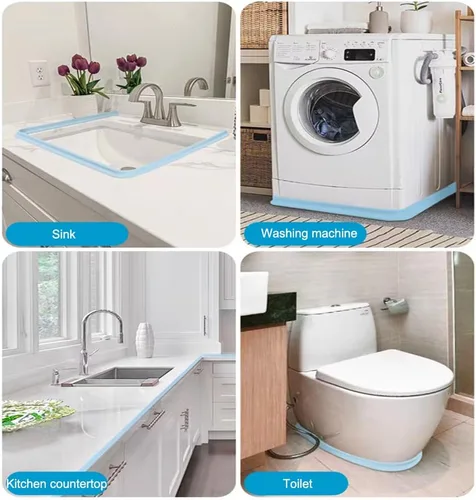 Vista 6 de Barrera de agua para umbral de ducha, barrera impermeable de silicona autoadhesiva para baño y cocina, ducha, protección de agua para separación Gris