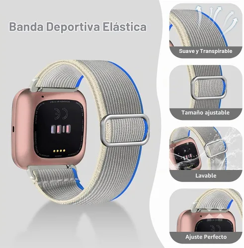 Vista 3 de Paquete de 8 bandas elásticas compatibles con Fitbit Versa 2/Lite/SE para mujeres y hombres, correa trenzada de nailon elástico ajustable Solo Loop