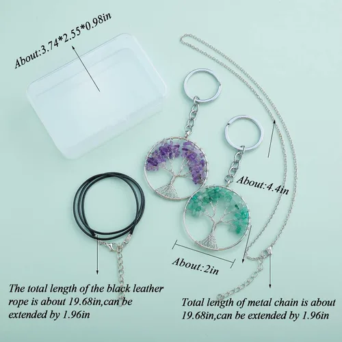 Vista 2 de Apengshi 2 llaveros de cristal curativo de aventurina de amatista, cristal curativo, collar de piedras preciosas de cristal natural, energía