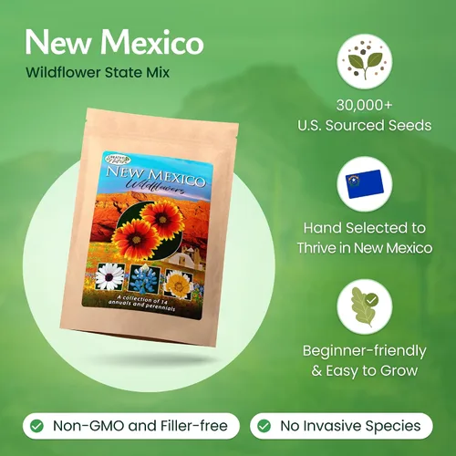 Vista 2 de Mezcla de semillas de flores silvestres de Nuevo México, cubre 325 pies cuadrados, 14 variedades de flores, más de 30,000 semillas, Created By Nature