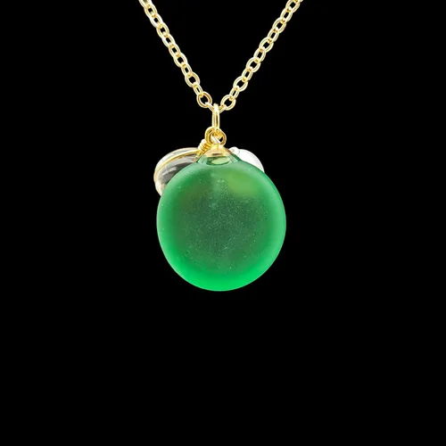 Vista 5 de Green Oval Sea Glass Mermaid Nature Freshwater Pearl December Birthstone Pendant Gold Plated Necklace for Women Handmade